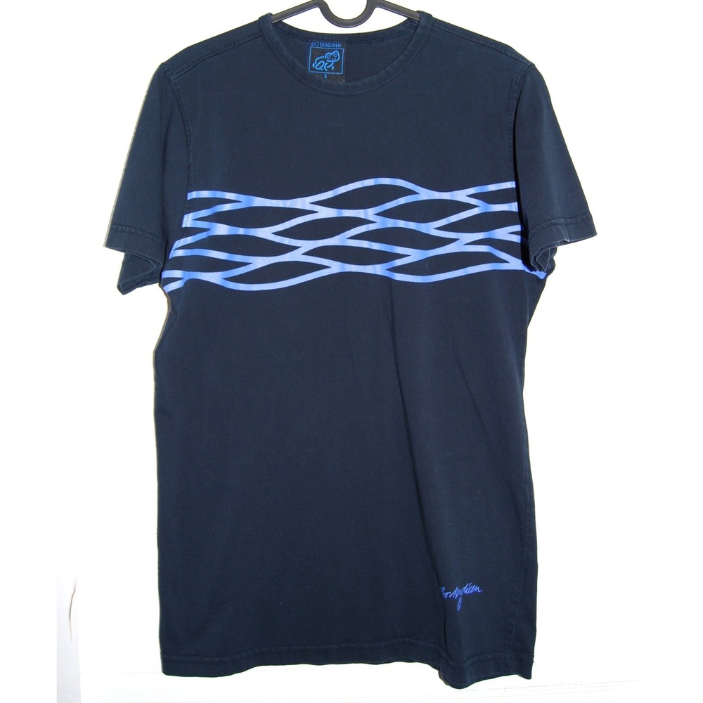 Vintage Bo Bendixen t-shirt Small Graphic Print Blue Waves Danish Art Black‎ tee